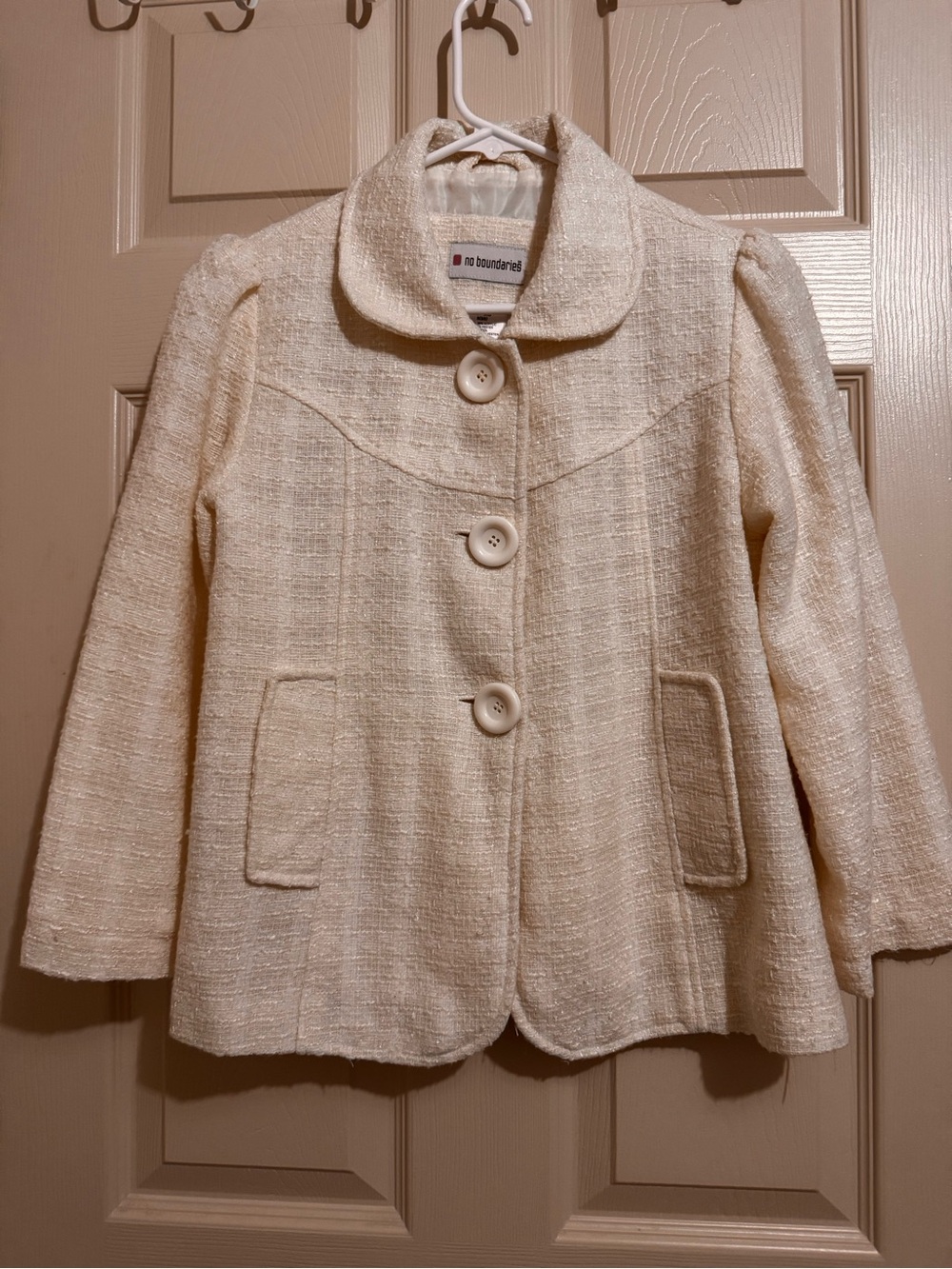 No Boundaries Cream Bouclé Button Front Pea Coat